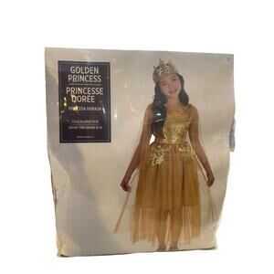 Size XL (14/16) Golden Princess Costume #1215 Amscan Dress Sheer Sleeves Crown